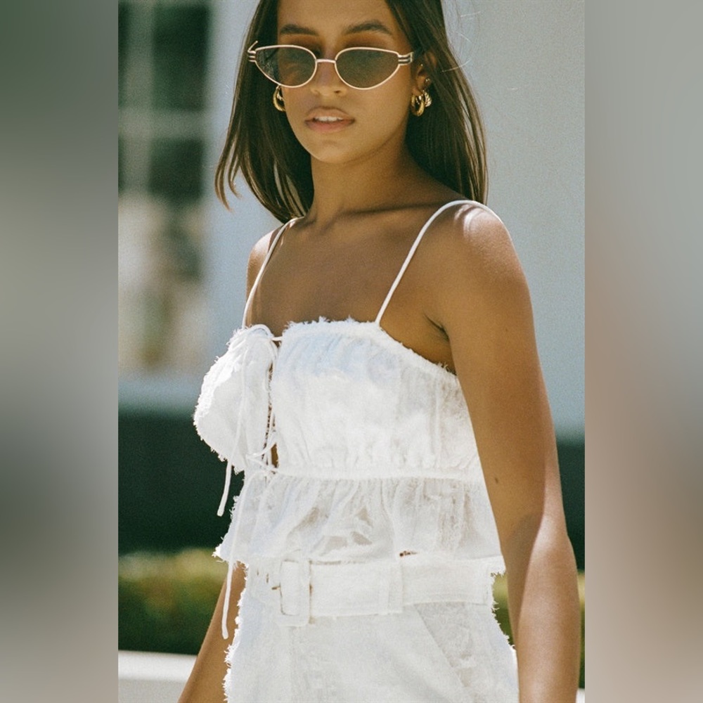 Princess Polly Ruffle Frilly Tie Front Cropped Cami Spaghetti Strap Tank Top US2